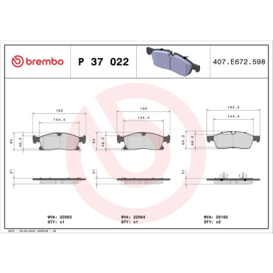Brembo Bremsbelagsatz, Scheibenbremse PRIME LINE P 37 022