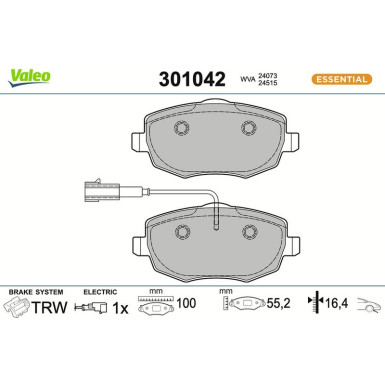 Valeo | Bremsbelagsatz, Scheibenbremse | 301042