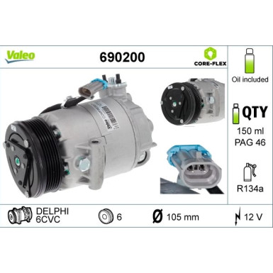 690200 Kompressor, Klimaanlage VALEO CORE-FLEX