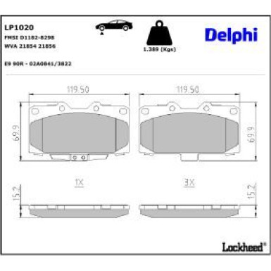 Delphi Bremsbelagsatz, Scheibenbremse LP1020