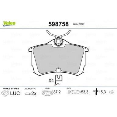 Valeo | Bremsbelagsatz, Scheibenbremse | 598758
