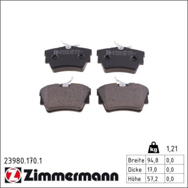 Zimmermann Bremsbelagsatz, Scheibenbremse 23980.170.1