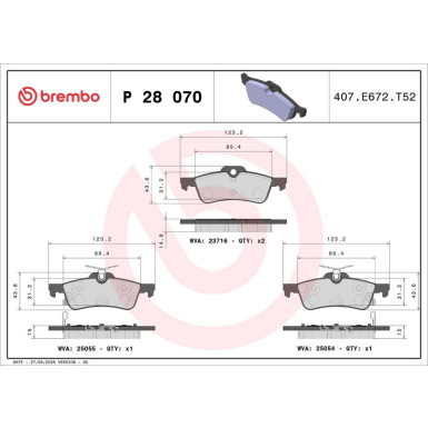 Brembo | Bremsbelagsatz, Scheibenbremse | P 28 070