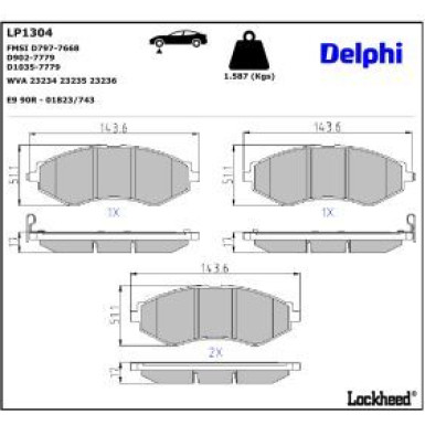 Delphi Bremsbelagsatz, Scheibenbremse LP1304