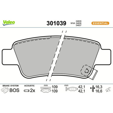 Valeo | Bremsbelagsatz, Scheibenbremse | 301039