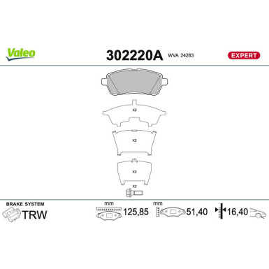 Valeo Bremsbelagsatz, Scheibenbremse EXPERT 302220A