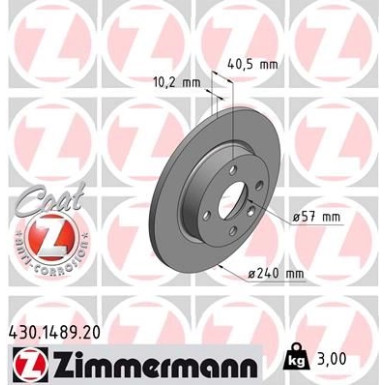 Zimmermann 2 x ZIMMERMANN Bremsscheibe Coat Z 430.1489.20 Zimmermann 2 x ZIMMERMANN Bremsscheibe Coat Z 430.1489.20