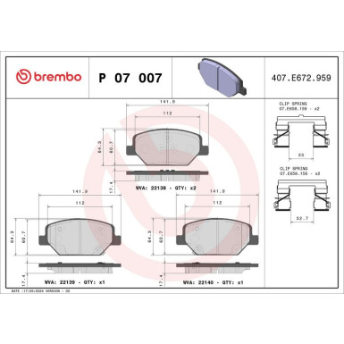 Brembo Bremsbelagsatz, Scheibenbremse PRIME LINE P 07 007