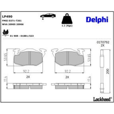 Delphi Bremsbelagsatz, Scheibenbremse LP490