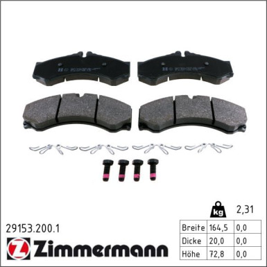 Zimmermann Bremsbelagsatz, Scheibenbremse 29153.200.1