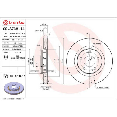 Brembo Bremsscheibe PRIME LINE - UV Coated 09.A738.11