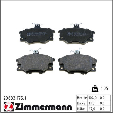 Zimmermann Bremsbelagsatz, Scheibenbremse 20833.175.1