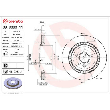 Brembo Bremsscheibe PRIME LINE - UV Coated 09.D393.11