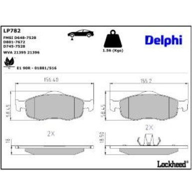 Delphi Bremsbelagsatz, Scheibenbremse LP782