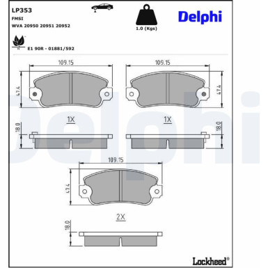 Delphi | Bremsbelagsatz, Scheibenbremse | LP353