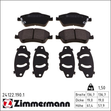 Zimmermann Bremsbelagsatz, Scheibenbremse 24122.190.1