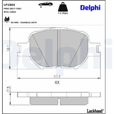 Delphi | Bremsbelagsatz, Scheibenbremse | LP1804 Delphi | Bremsbelagsatz, Scheibenbremse | LP1804
