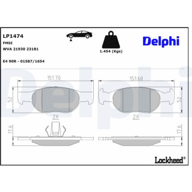 Delphi | Bremsbelagsatz, Scheibenbremse | LP1474