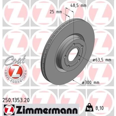 Zimmermann 2 x ZIMMERMANN Bremsscheibe Coat Z 250.1353.20