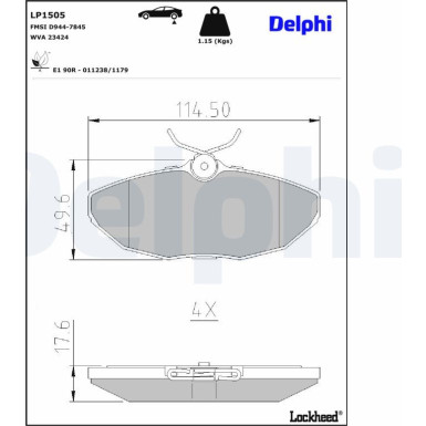 Delphi | Bremsbelagsatz, Scheibenbremse | LP1505