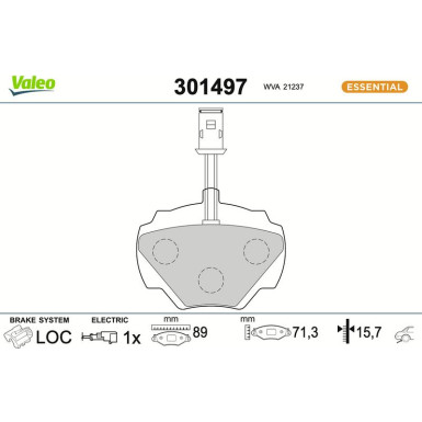 Valeo Bremsbelagsatz, Scheibenbremse ESSENTIAL 301497