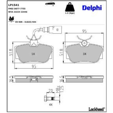 Delphi Bremsbelagsatz, Scheibenbremse LP1541 Delphi Bremsbelagsatz, Scheibenbremse LP1541