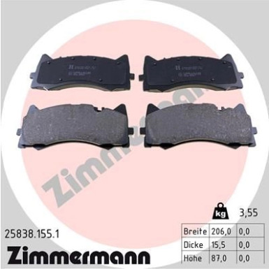 Zimmermann | Bremsbelagsatz, Scheibenbremse | 25838.155.1