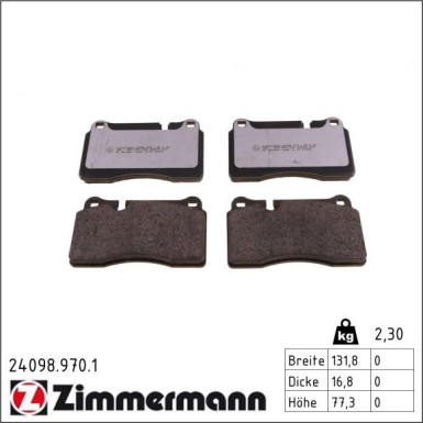 ZIMMERMANN 24098.970.1 staubreduzierte Bremsbeläge für Verschleißwarnanzeiger vorbereitet ZIMMERMANN 24098.970.1 staubreduzierte Bremsbeläge für Verschleißwarnanzeiger vorbereitet