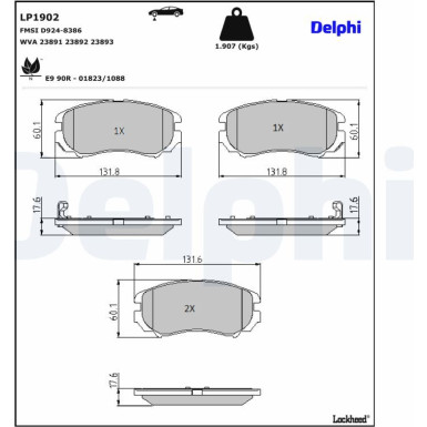 Delphi | Bremsbelagsatz, Scheibenbremse | LP1902