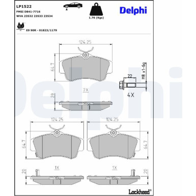 Delphi | Bremsbelagsatz, Scheibenbremse | LP1522 Delphi | Bremsbelagsatz, Scheibenbremse | LP1522
