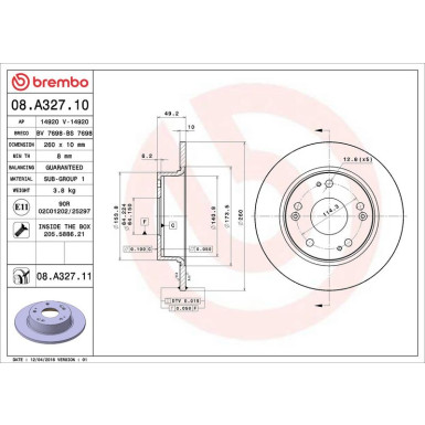 Brembo Bremsscheibe PRIME LINE - UV Coated 08.A327.11