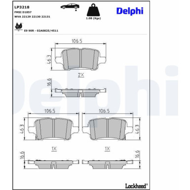 Delphi | Bremsbelagsatz, Scheibenbremse | LP3218 Delphi | Bremsbelagsatz, Scheibenbremse | LP3218