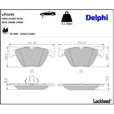 Delphi Bremsbelagsatz, Scheibenbremse LP2245