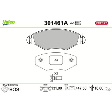 Valeo | Bremsbelagsatz, Scheibenbremse | 301461A