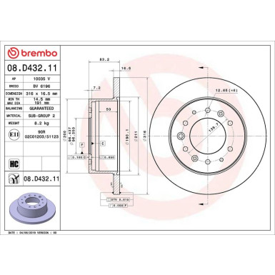 Brembo Bremsscheibe PRIME LINE - UV Coated 08.D432.11