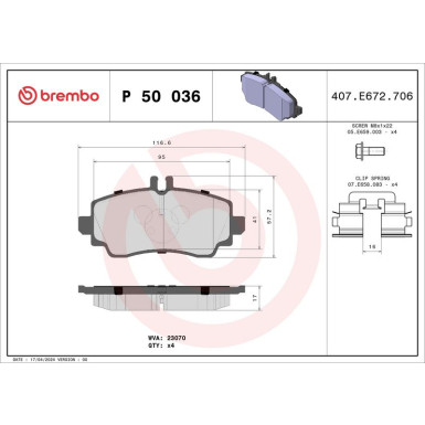 Brembo Bremsbelagsatz, Scheibenbremse PRIME LINE P 50 036