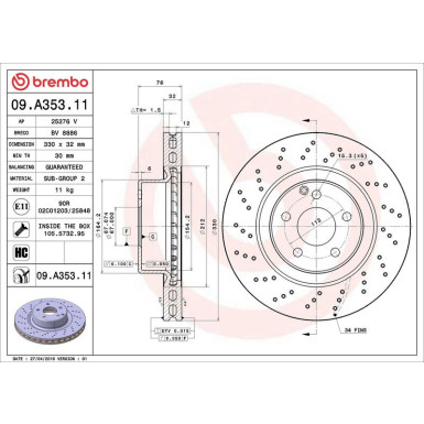 09.A353.11 Bremsscheibe PRIME LINE - UV Coated