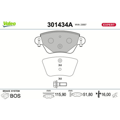Valeo Bremsbelagsatz, Scheibenbremse EXPERT 301434A