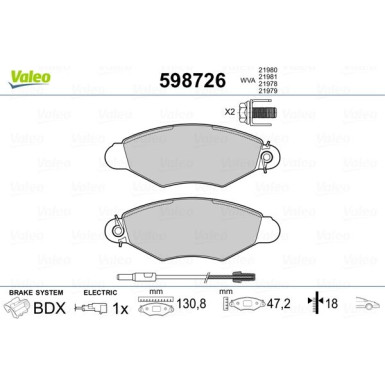 Valeo | Bremsbelagsatz, Scheibenbremse | 598726