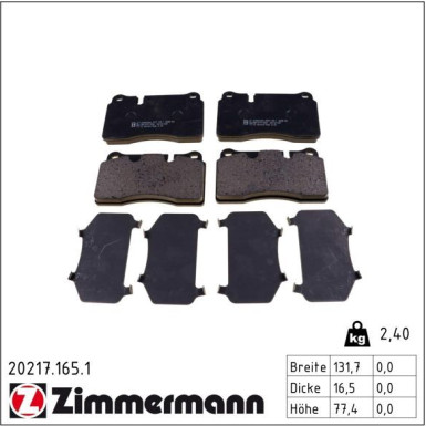 Zimmermann Bremsbelagsatz, Scheibenbremse 20217.165.1