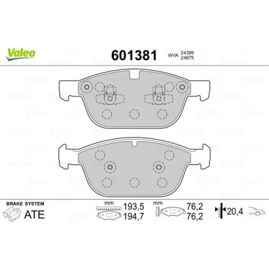 Valeo | Bremsbelagsatz, Scheibenbremse | 601381