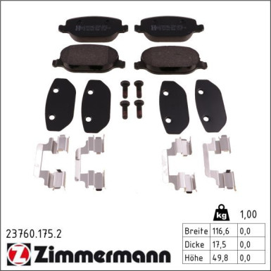 Zimmermann Bremsbelagsatz, Scheibenbremse 23760.175.2