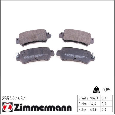 Zimmermann Bremsbelagsatz, Scheibenbremse 25540.145.1
