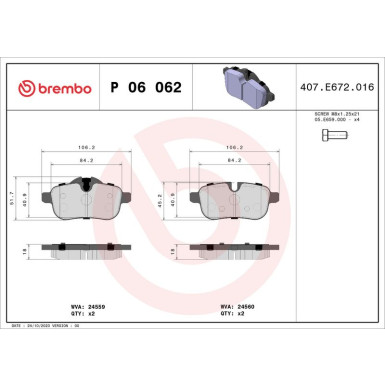 Brembo Bremsbelagsatz, Scheibenbremse PRIME LINE P 06 062