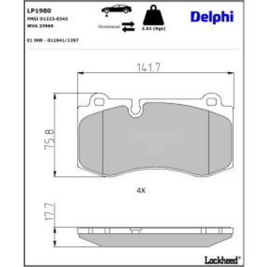 Delphi Bremsbelagsatz, Scheibenbremse LP1980