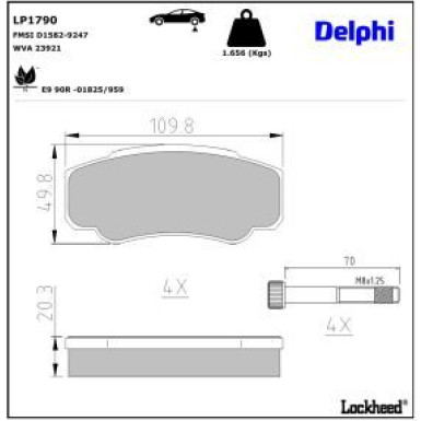 Delphi Bremsbelagsatz, Scheibenbremse LP1790