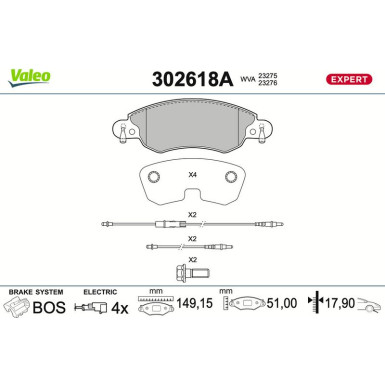 Valeo Bremsbelagsatz, Scheibenbremse EXPERT 302618A