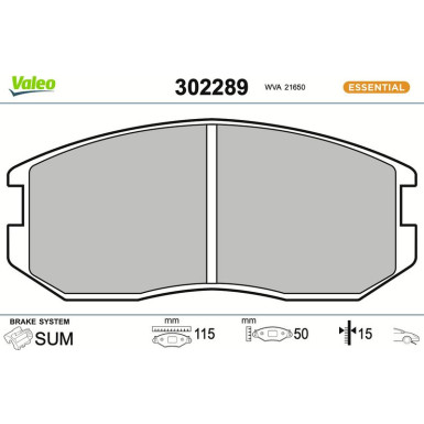 Valeo Bremsbelagsatz, Scheibenbremse ESSENTIAL 302289