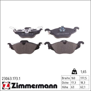 Zimmermann Bremsbelagsatz, Scheibenbremse 23063.173.1