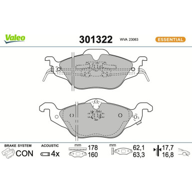 Valeo | Bremsbelagsatz, Scheibenbremse | 301322